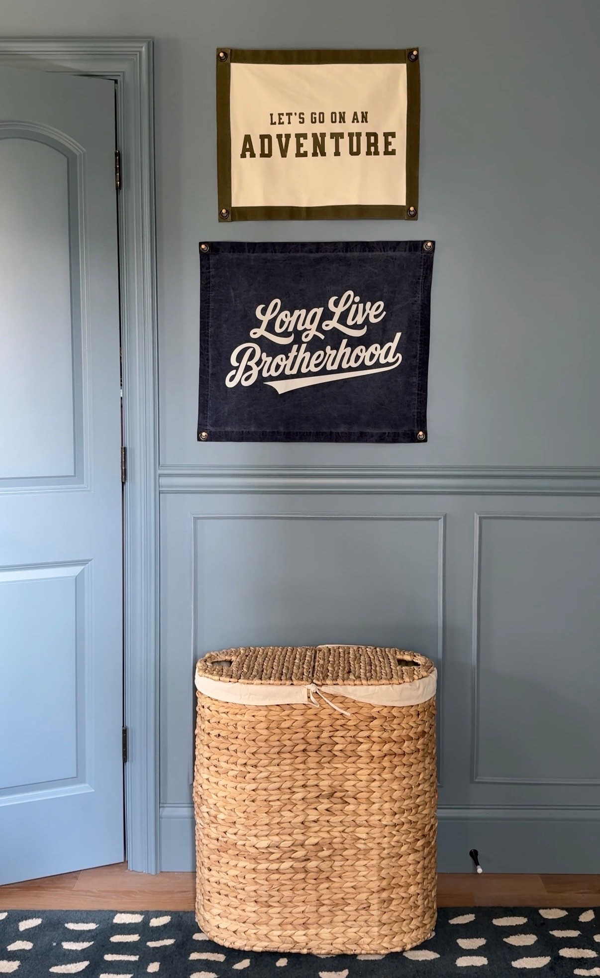 Brotherhood canvas banner + double sided laundry hamper:)

#LTKHome