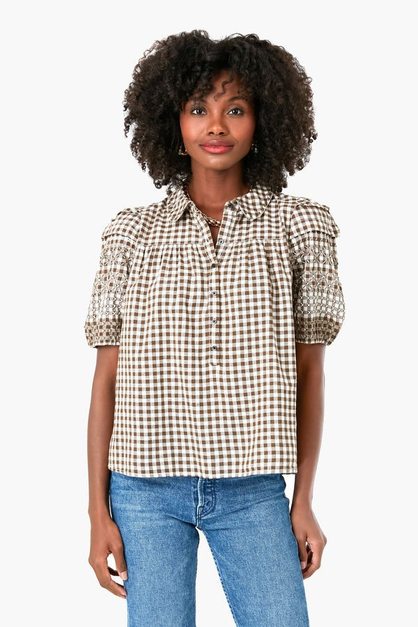 Army Gingham Cross Stitch Embroidered Mare Top | Tuckernuck (US)