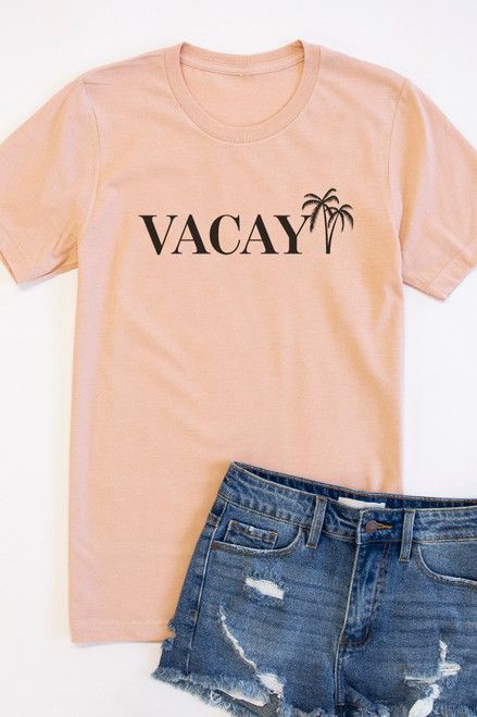 Vacay Palm Trees Graphic Tee Heather Peach | The Pink Lily Boutique