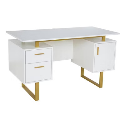 White and Gold Desk for Office with Drawers & Storage | Target