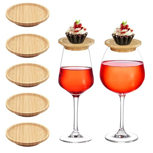 Wine Glass Charcuterie Topper 5 Pcs, Mini Charcuterie Board Topper, Bamboo Wine Glass Covers Keep Hermetic, Appetizer Plates for Party | Amazon (US)