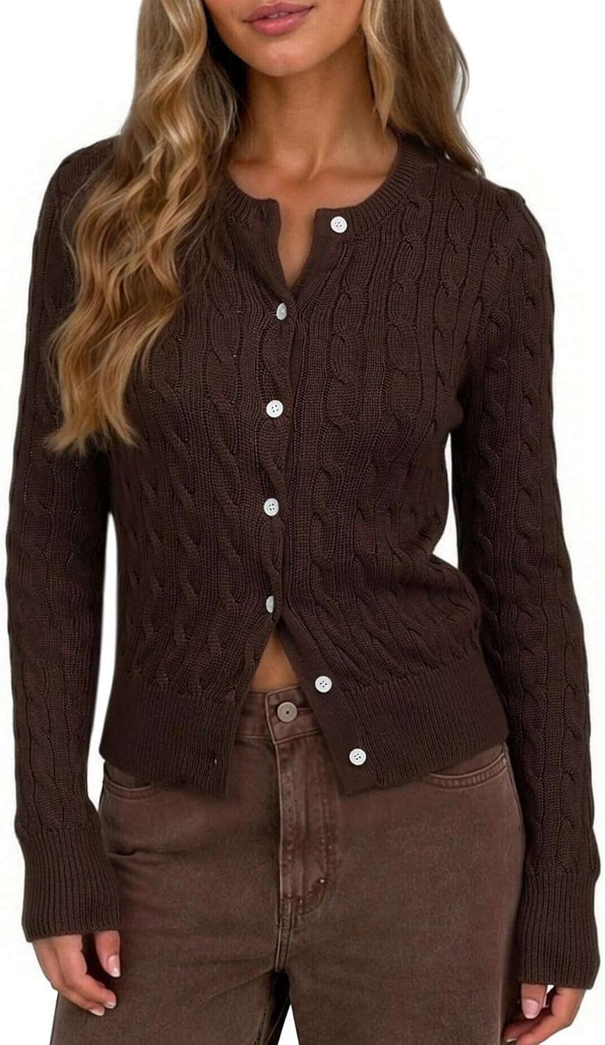 CHYRII Womens Lightweight Cable Knit Cardigan Fall Button Down Sweaters | Amazon (US)