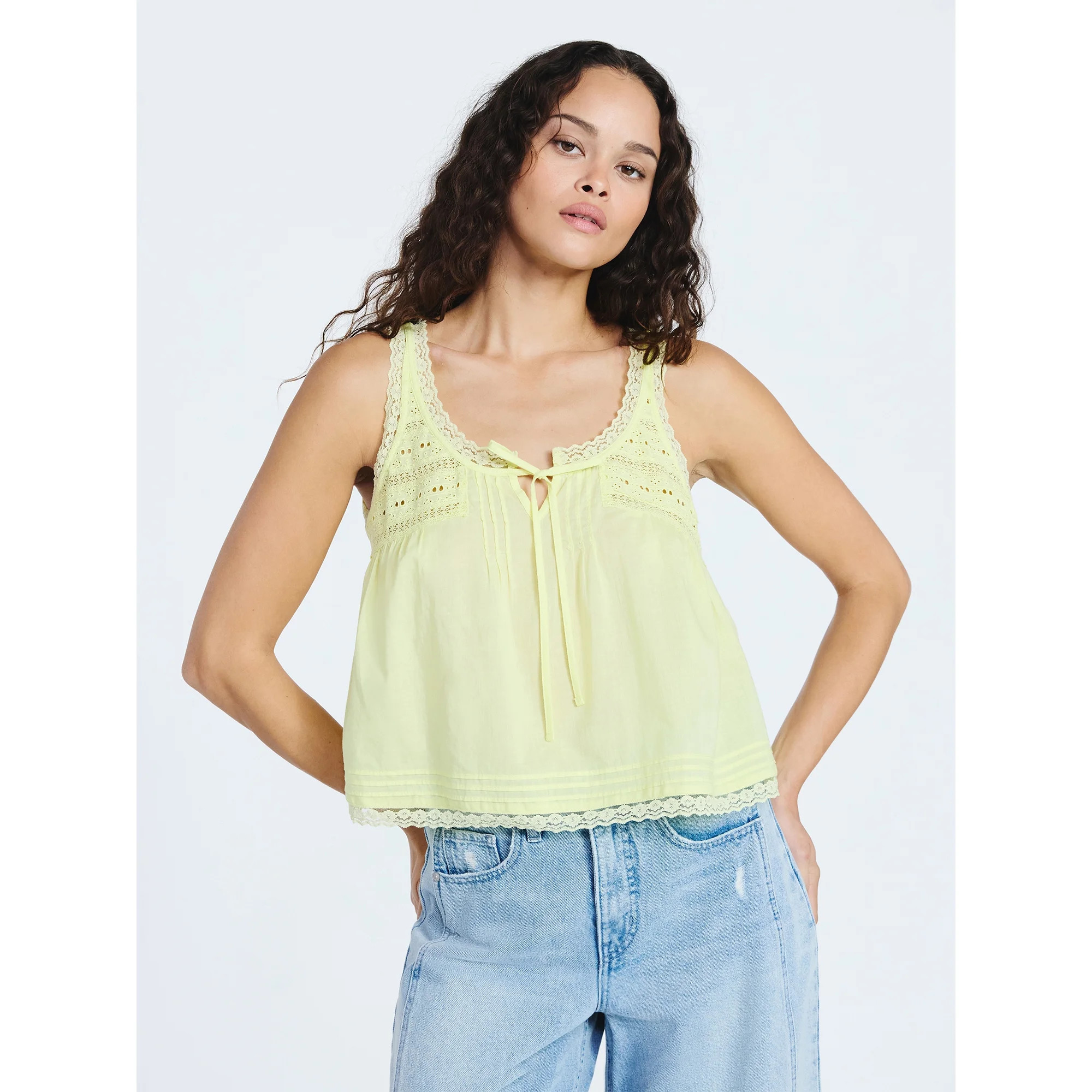 Scoop Women's and Women's Plus Flowy Cotton Tank Top with Lace Trim, Sizes XS-4X | Walmart (US)