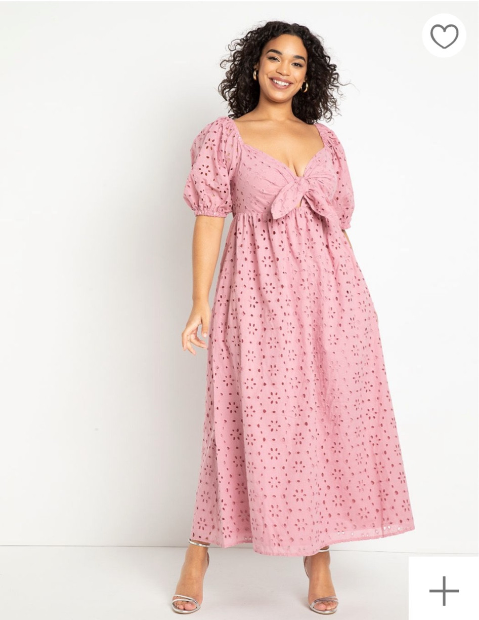 Perfect spring dress!! Great for Easter or spring parties. Fashion pink orange white black foxglove maxi dress midi floor length floral eyelet plus sized ELOQUII rebdolls trendy gorgeous blush flowy goddess ethereal sweetheart puffy sleeves tie in front  fashion tip closet goals 

#LTKbeauty #LTKcurves #LTKstyletip