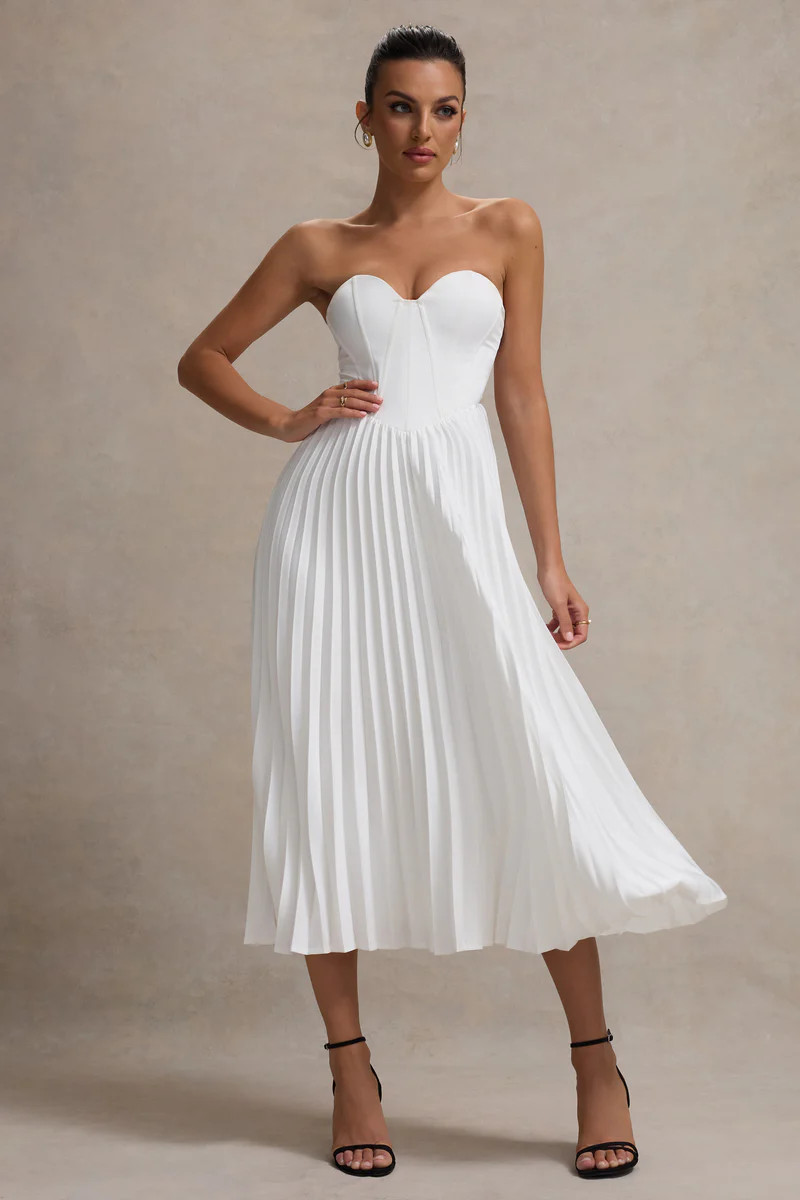 Bordeaux | Cream Satin Corset Style Midi Dress | Club L London