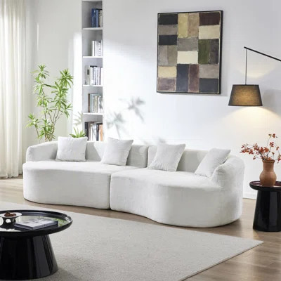 Curved Chenille Sofa, Beige Upholstery For Modern Living Spaces | Wayfair North America