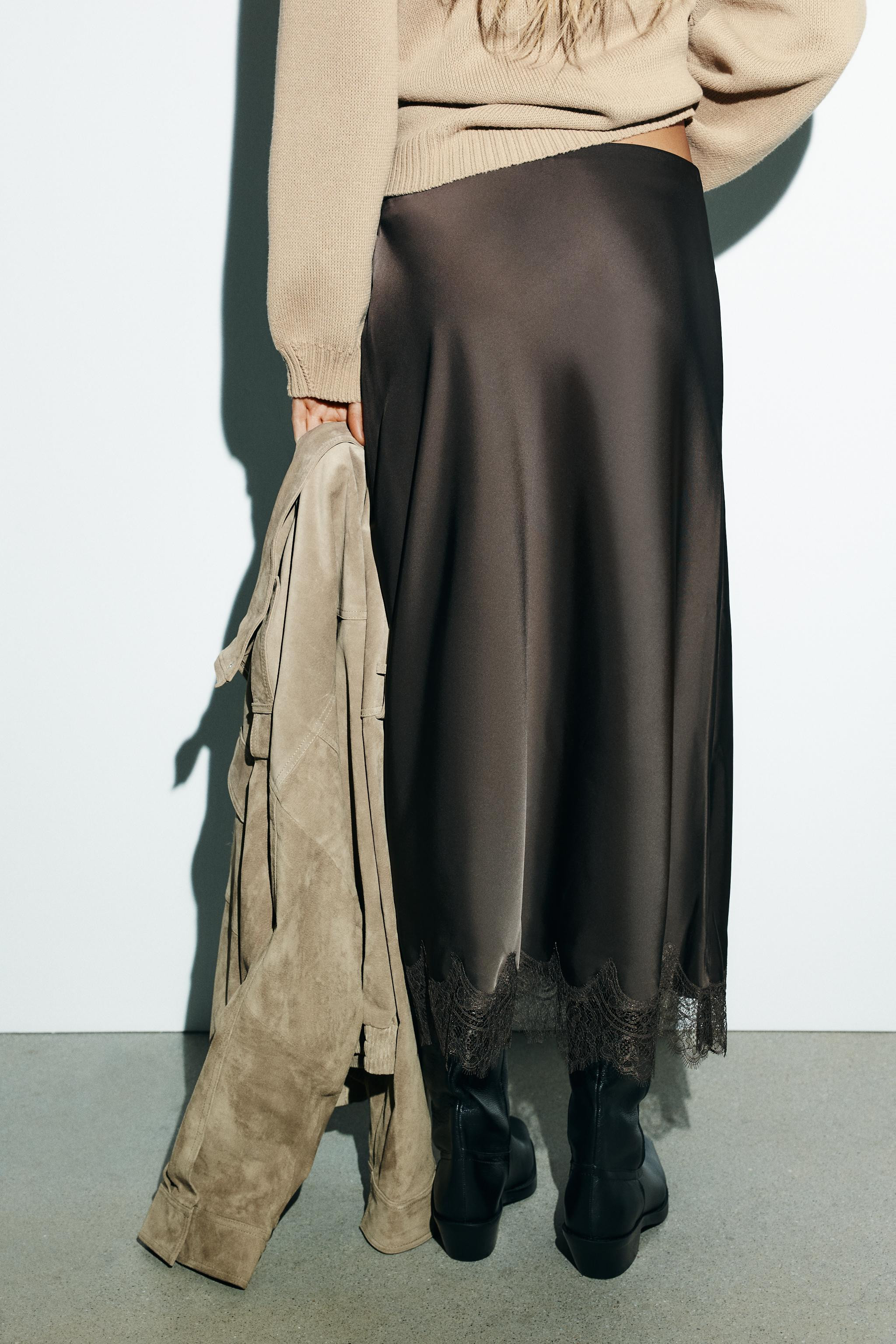 LACE SATIN MIDI SKIRT | Zara UK