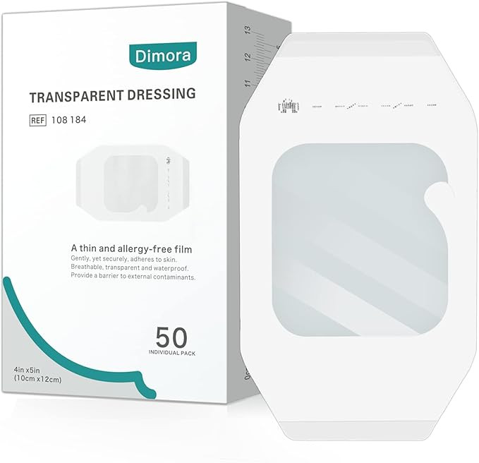 Dimora Transparent Film Dressing 50 Packs, Waterproof Adhesive Clear Bandages 4 in x 5 in, Wound ... | Amazon (US)