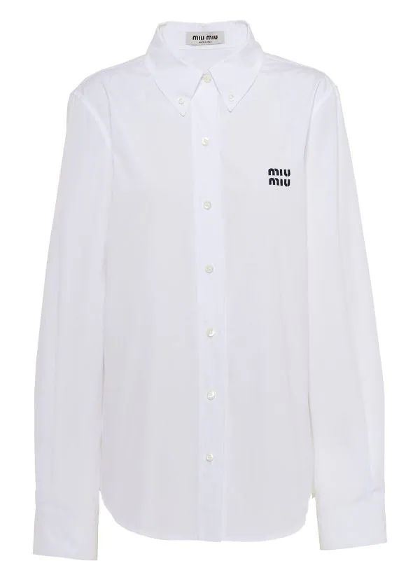 Miu Miu button-down embroidered-logo Poplin Shirt - Farfetch | Farfetch Global