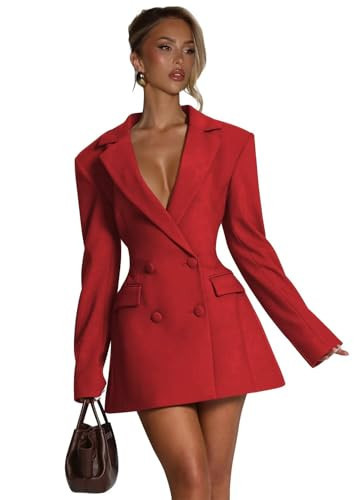 Red Womens Blazer Dress Double Breasted Bodycon Blazer Dress for Women Business Casual Long Sleeve Jacket Dresses Size Large | Amazon (US)