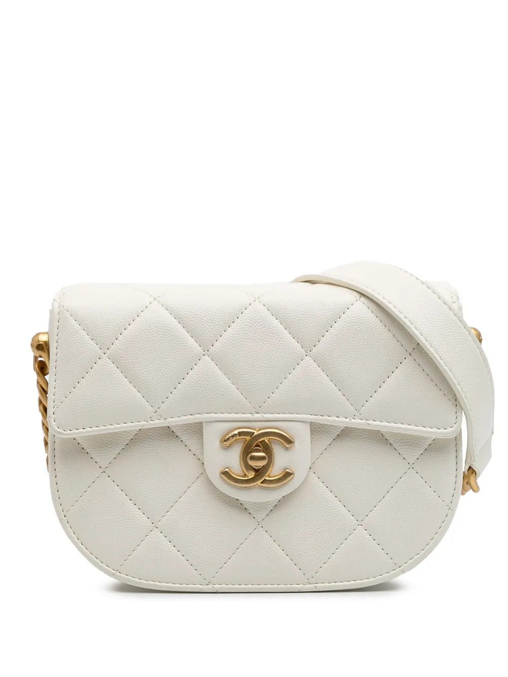 CHANEL Pre-Owned 2021-2025 CC Quilted Lambskin Round Moon Messenger Flap crossbody bag - White | Farfetch Global