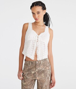 Eyelet Tie-Front Flyaway Tank | Aeropostale