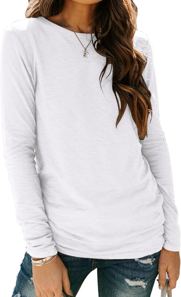 Sherosa Womens Long Sleeve Tops Dressy Casual Fall Crew Neck Solod Color Basic T-Shirts Burnt Orange | Amazon (US)