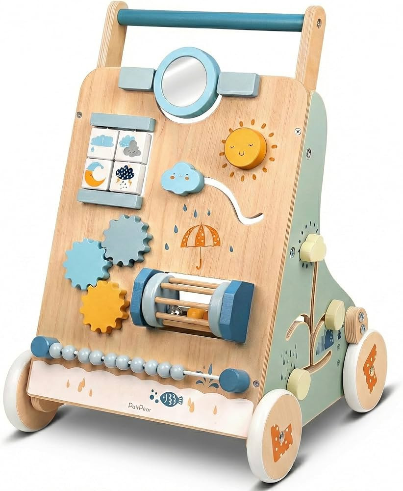 PairPear Wooden Activity Walker for Babies, Montessori Sit & Play Push Toy with Mirror, Gears & B... | Amazon (US)