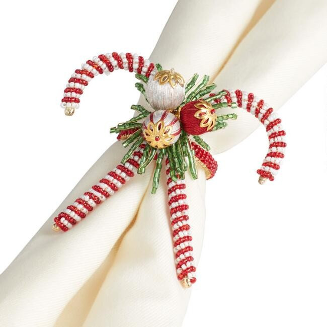 Pier Place Crossed Candy Cane Napkin Rings Set of 4 | World Market