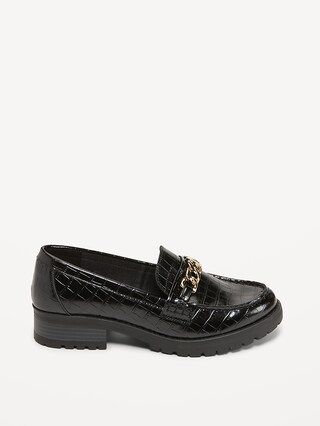Faux-Leather Chunky Heel Loafer Shoes for Women | Old Navy (CA)