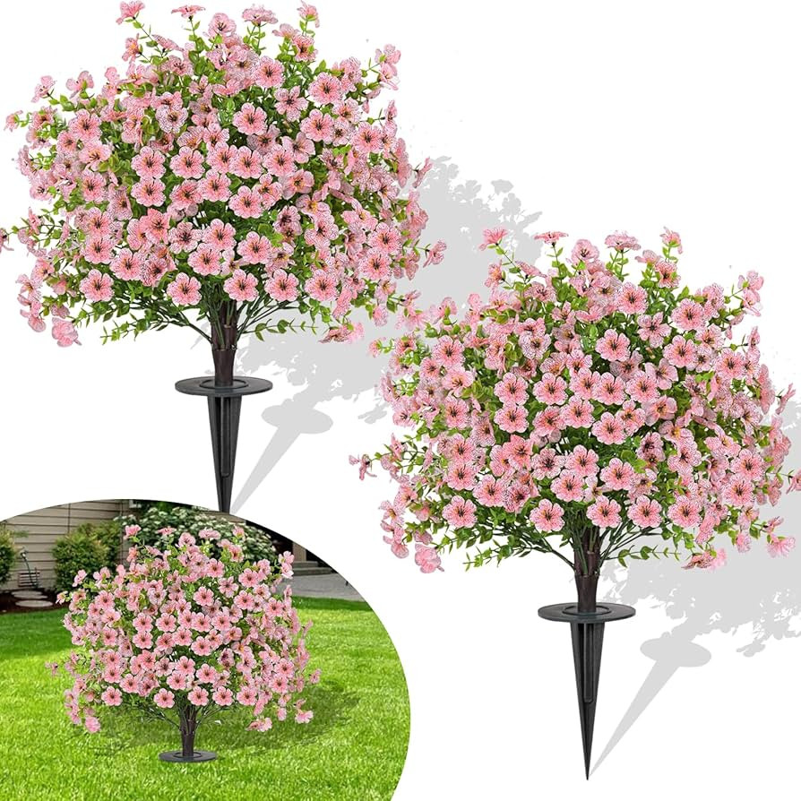 Set of 2 Artificial Faux Violet Flower with Spikes for Outdoor with Ground Spike 23", UV Resistan... | Amazon (US)