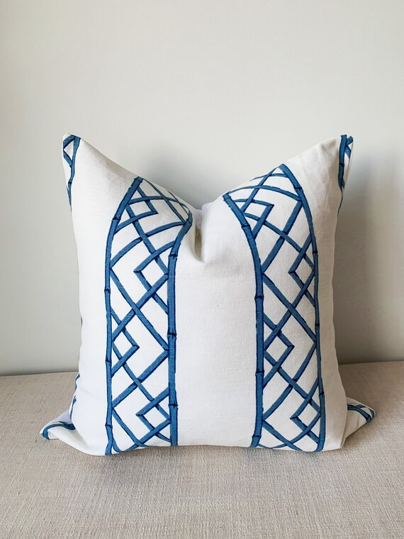 Ballard Reva Blue Bamboo Lattice Trellis Geometric Pillow | Etsy | Etsy (US)