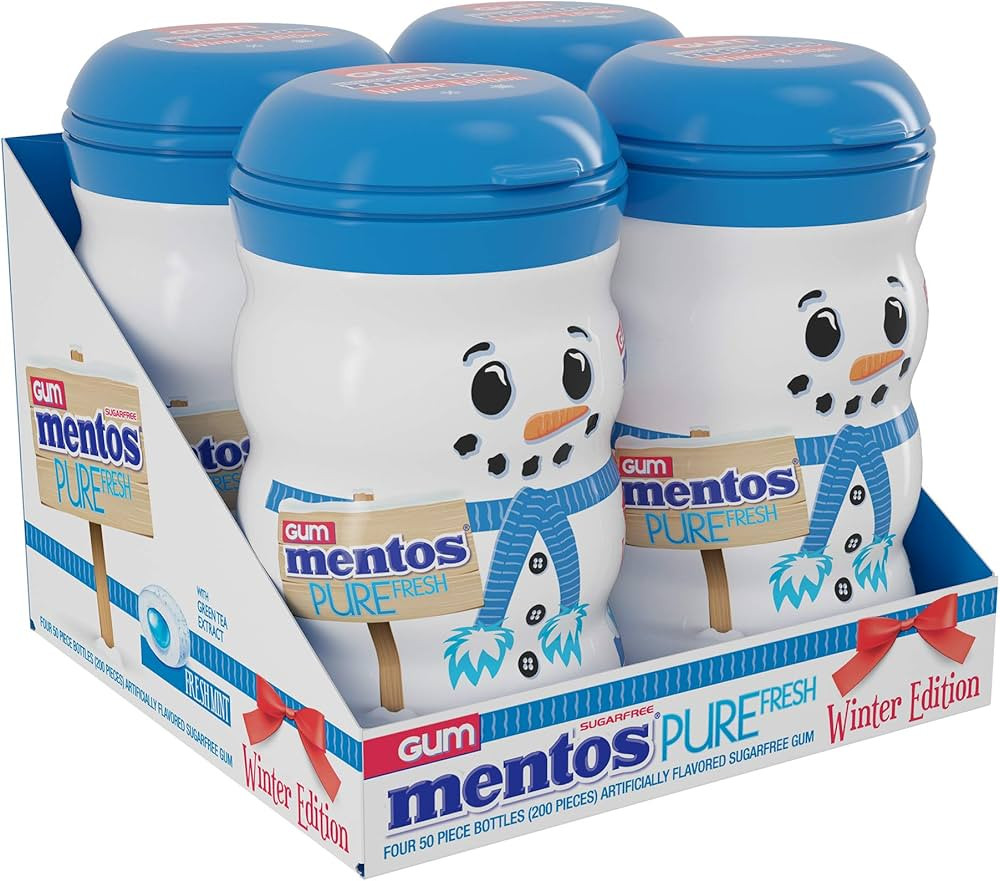Mentos Sugar-Free Chewing Gum, Fresh Mint Flavor, Winter Edition Snowman Bottle, Holiday Stocking... | Amazon (US)