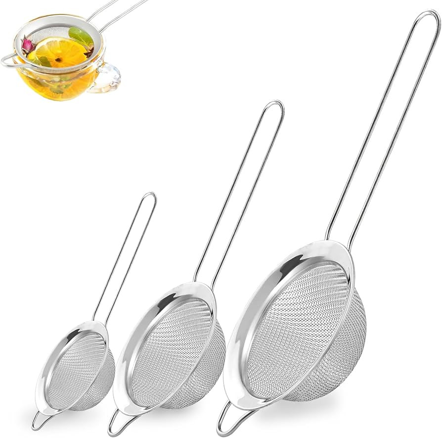 3Pcs Fine Mesh Strainer with Handle, Small Medium Large Size Sieve Strainers Set, Stainless Steel... | Amazon (US)