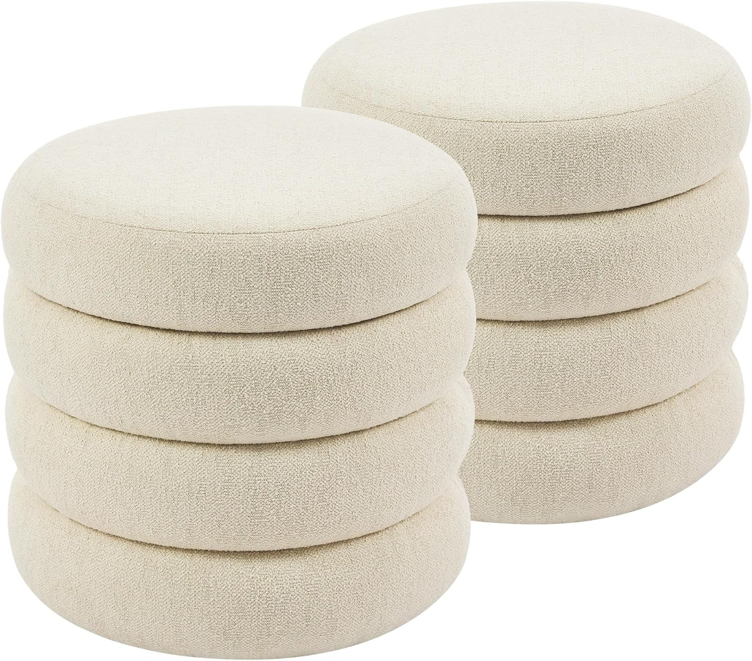 Flouki 20.1'' Storage Ottoman Round, Tufted Pouf Ottoman Foot Rest with Removable Lid, Beige Line... | Amazon (US)
