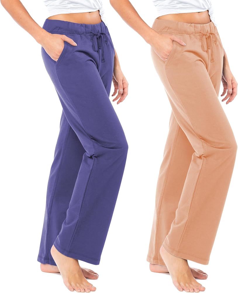 Sexy Basics Women's 2 Pack Ultra Soft French Terry Cotton Drawstring Yoga Lounge Long Pants | Amazon (US)