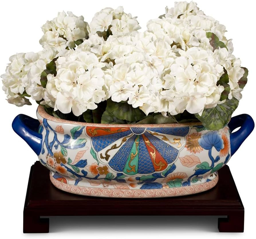 ChinaFurnitureOnline Japanese Imari Motif Chinese Porcelain Footbath Planter | Amazon (US)