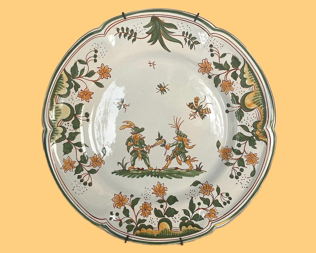 French faience De Moustiers Hand Painted Tin Glazed Earthenware Ceramic Wall Plate Marked Made in... | Etsy (US)