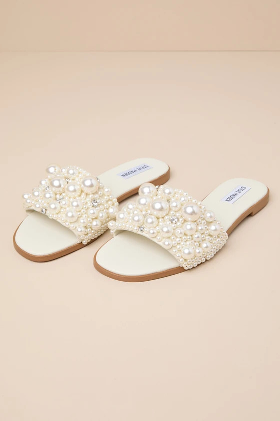 Knicky Pearl Ivory Rhinestone Slide Sandals | Lulus