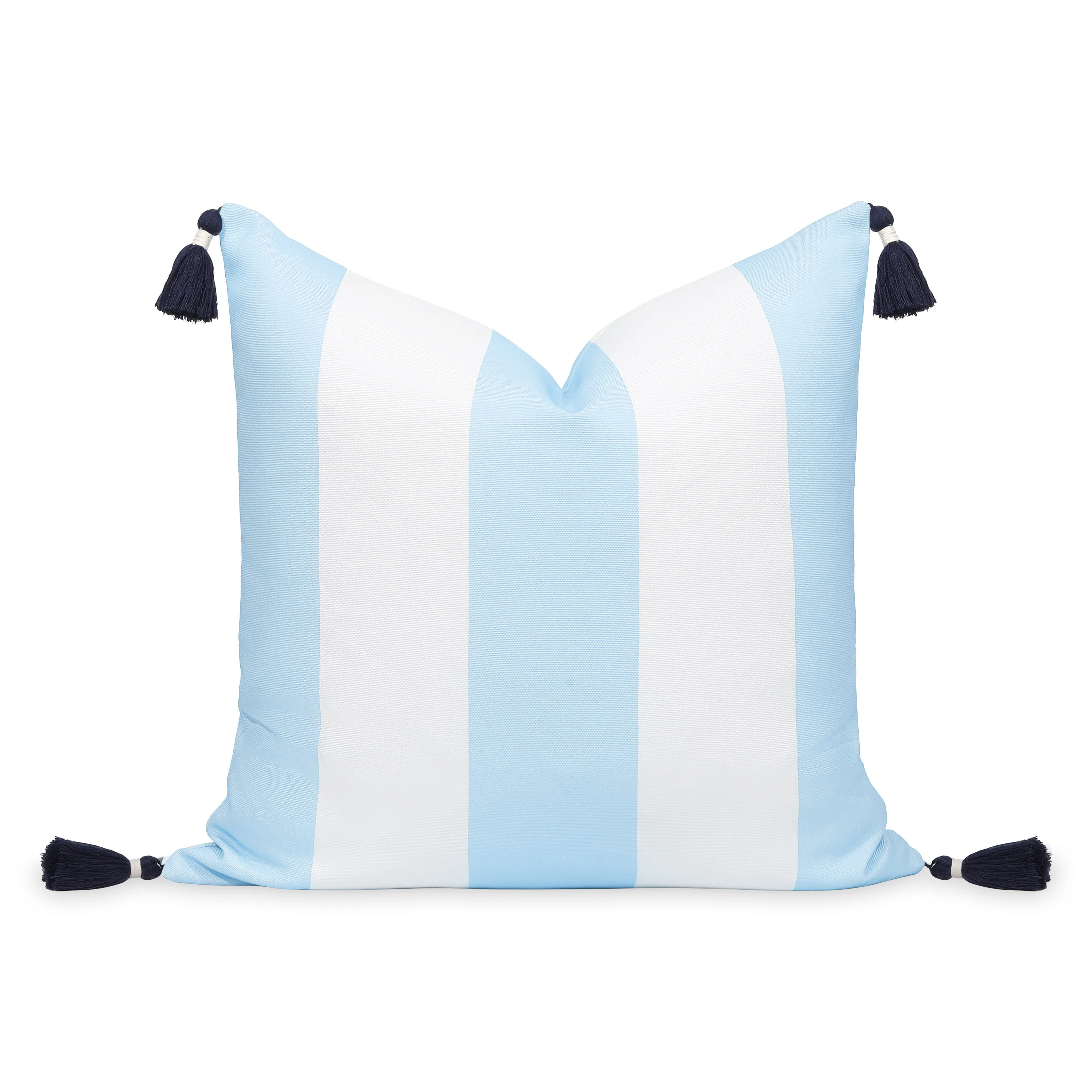 Coastal Indoor Outdoor Throw Pillow Cover, Wide Stripes with Tassels, Baby Blue, 20 | Hofdeco