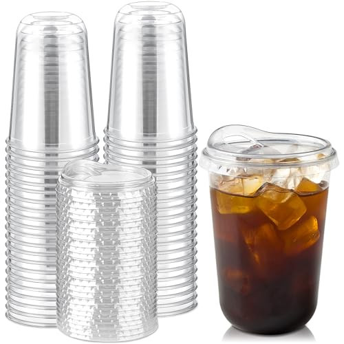 Jycnolm Round Bottom Clear Plastic Cups with Sip Lids, 25 Sets, 16 Oz Disposable Iced Coffee Cups with Strawless Lids To Go Cold Drink Cups for Smoothies, Juices, Party Catering | Amazon (US)