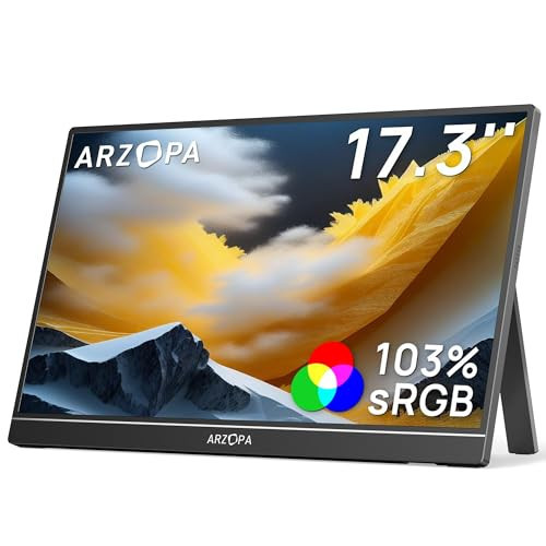 ARZOPA 17.3" Portable Monitor, 1080P FHD 103% sRGB IPS Gaming Monitor Laptop Monitor with Built-in Kickstand HDMI USB C External Screen for PC Mac Phone Xbox PS5 - A1M | Amazon (US)