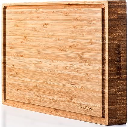 SOULFINO Bamboo Butcher Block - Cutting Board, Reversible with Juice Groove and Handles - Maximum... | Amazon (US)