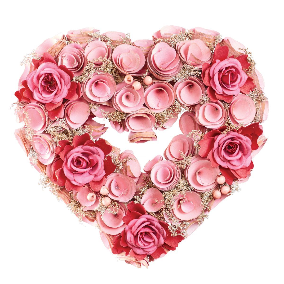 Collections Etc Wooden Pink and Red Roses Heart-Shaped Wreath | Target