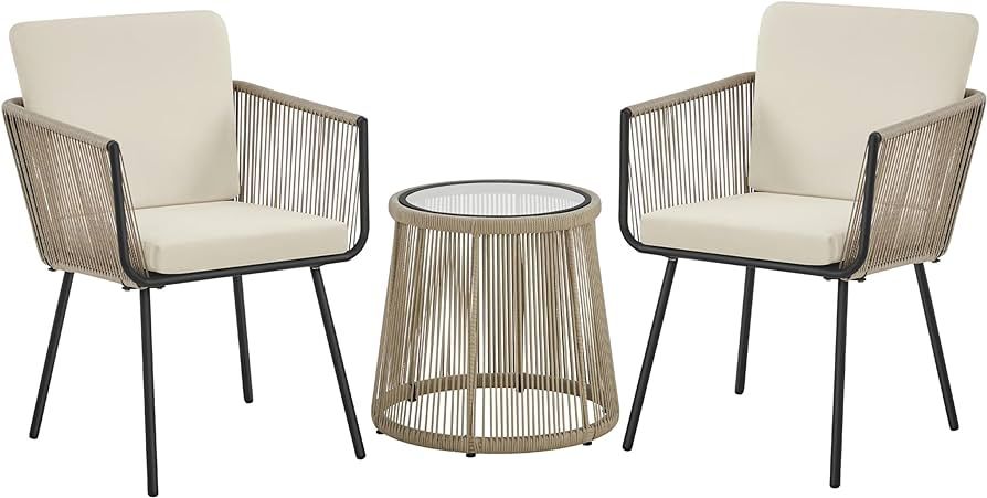 Yaheetech 3-Piece Patio Furniture Set, Outdoor PE Rattan Wicker Bistro Set w/ 2 Chairs & Tempered... | Amazon (US)