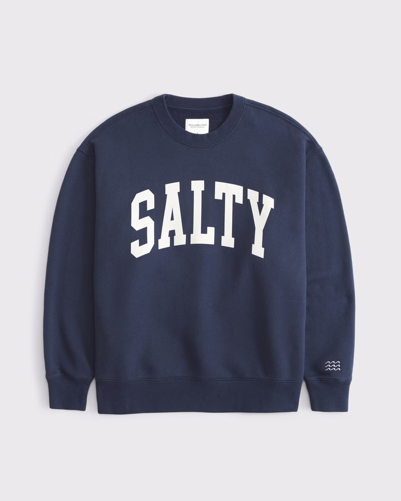 Abercrombie & Fitch Women's Salty Graphic Oversized Sunday Crew in Sapphire - Size XXS | Abercrombie & Fitch (US)