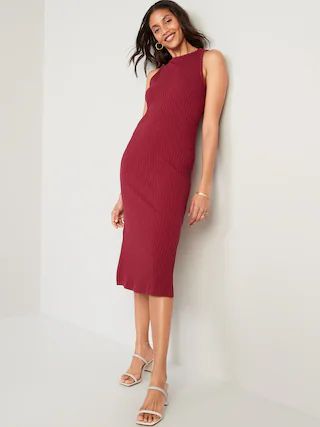 Fitted Sleeveless Rib-Knit Midi Sweater Dress for Women | Old Navy (US)