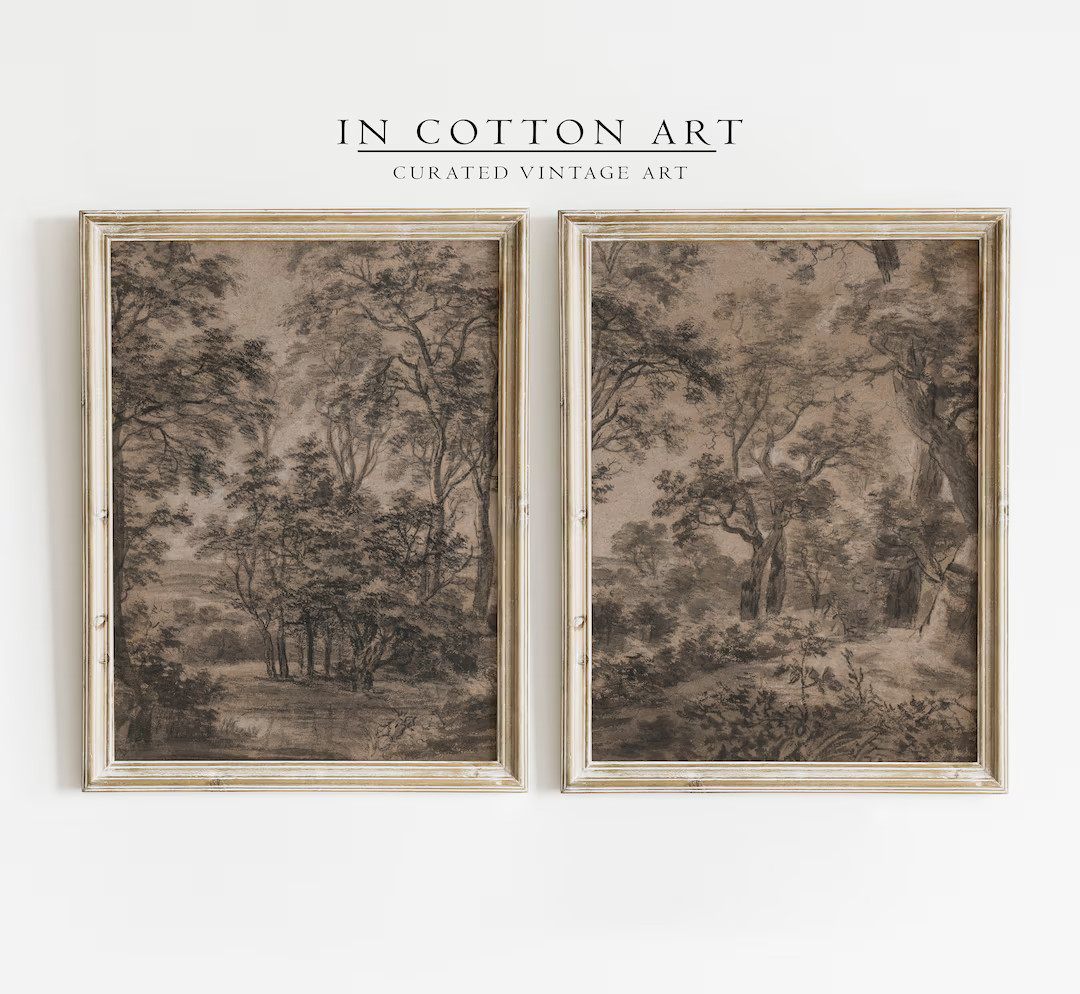 Vintage Moody Woodland Landscape SET OF 2 / Rustic Dark Art - Etsy | Etsy (US)