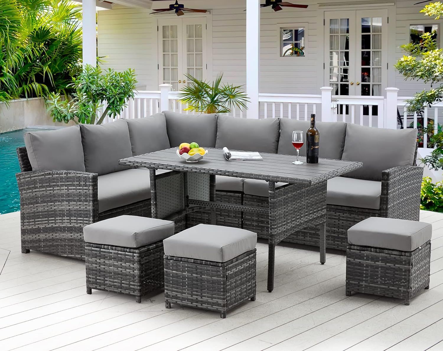 AECOJOY Patio Furniture Set, 7 Pieces Outdoor Patio Furniture with Dining Table&Chair, All Weathe... | Amazon (US)