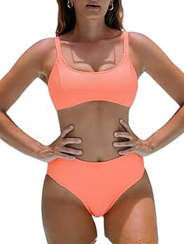 popvil Bikini Sets for Women High Waisted Bathing Suits Scoop Neck 2 Piece Swimsuit | Amazon (US)