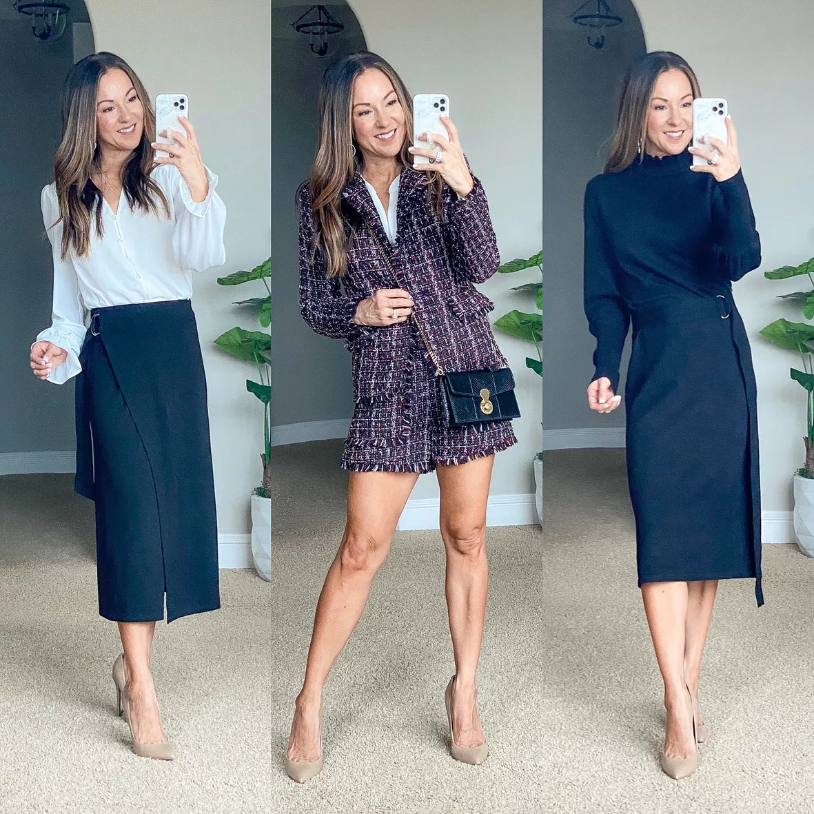 5 Sets I'm Currently Obsessed With - Olivia Jeanette  White pumps outfit,  Leather skirt outfit, Work fashion
