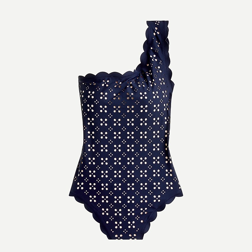 Scalloped one-shoulder swimsuit in laser-cut eyelet | J. Crew US