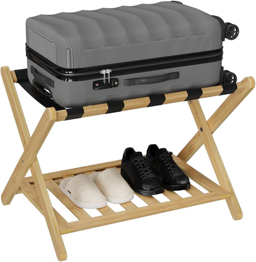 Smuxee Fully Assembled Luggage Rack for Guest Room, Upgraded Bamboo Foldable Suitcase Stand with ... | Amazon (US)