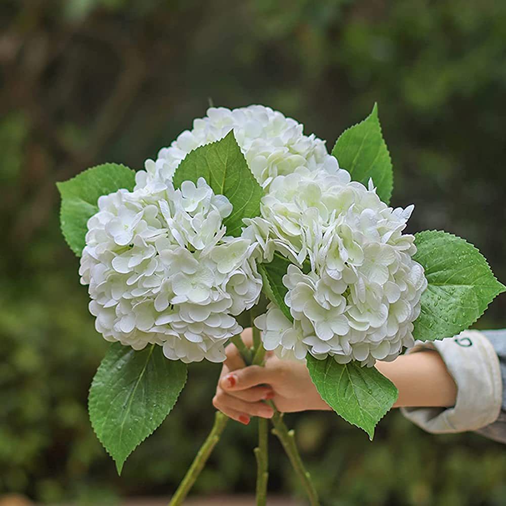 YalzoneMet 3 Pcs 21in White Artificial Hydrangea Flower Natural Lifelike Real Touch Faux Large Ro... | Amazon (US)