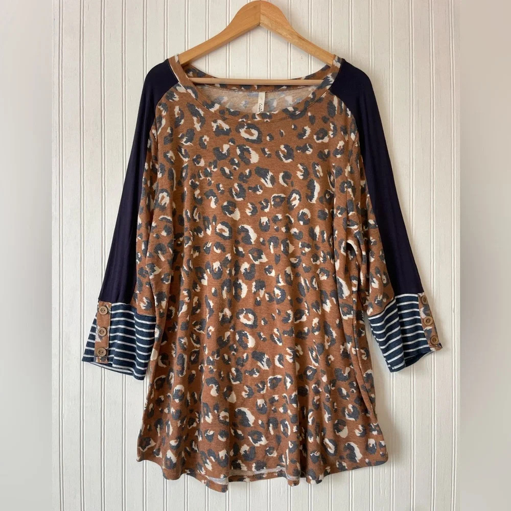 Celeste Women's Plus Size Multicolor Animal Print Colorblock Knit Top Sz 2XL | Poshmark