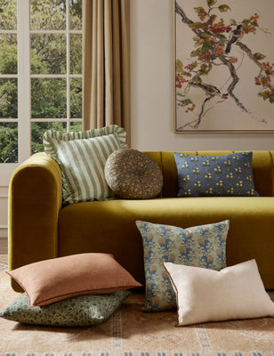 Amaroso Linen Ruffle Pillow, Blush and Jade | Lulu and Georgia 