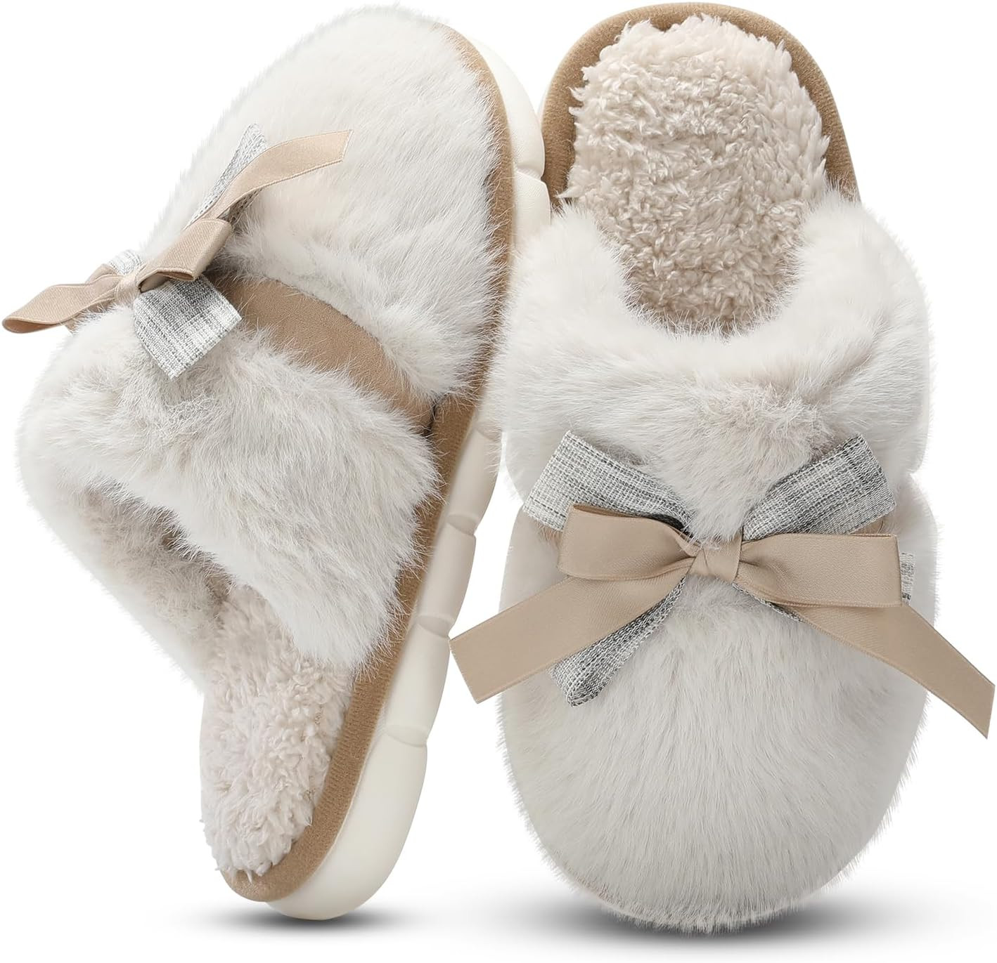 Cute Women's Memory Foam House Slippers- Fuzzy Plush Cozy Shoes with Bow | Amazon (US)