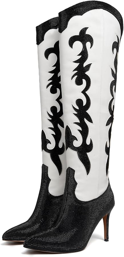 Knee High Cowgirl Cowboy Boots for Women Boots Rhinestone Bling Western Pointed Toe Stiletto Heel... | Amazon (US)