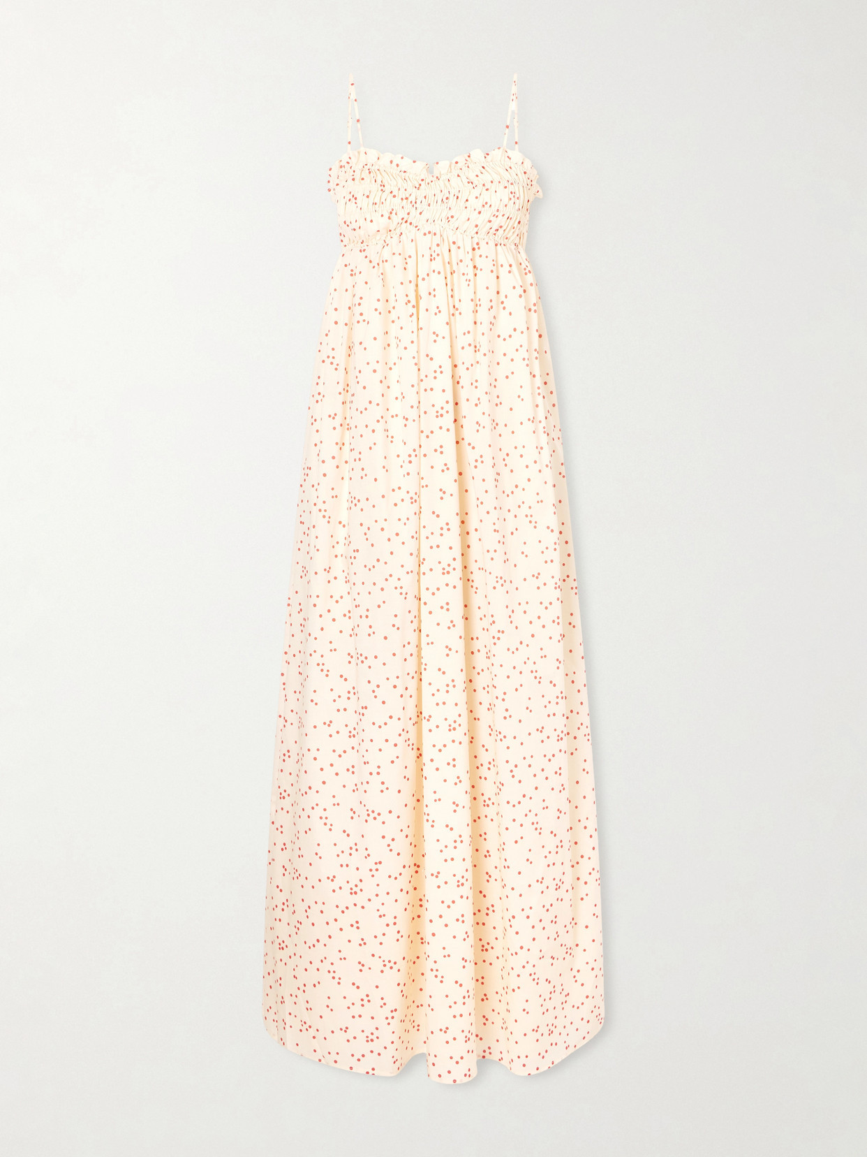 Faithfull - Presa Shirred Ruffled Polka-dot Cotton-voile Maxi Dress - Neutrals | NET-A-PORTER (US)