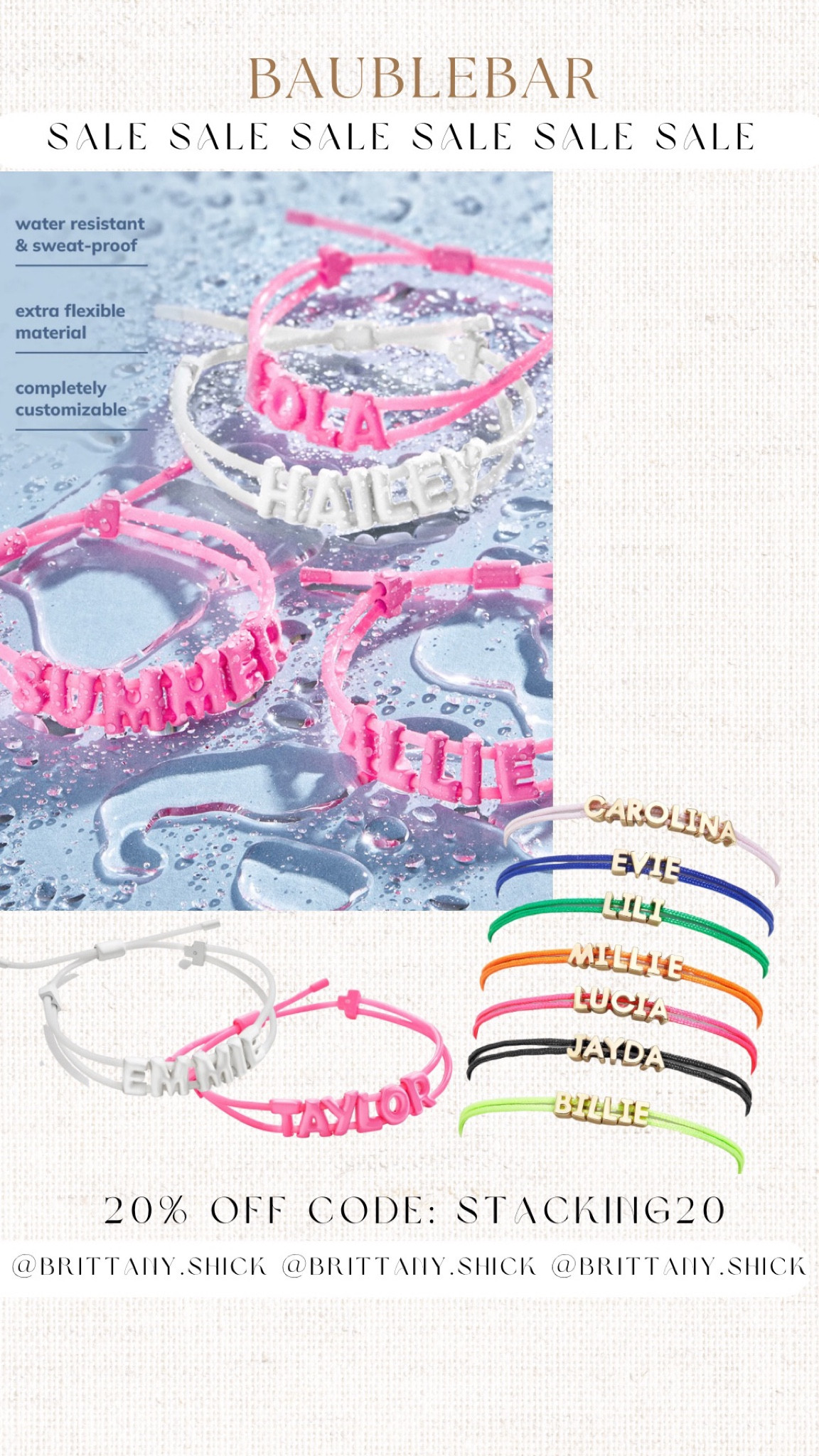 Baublebar Custom Personalized waterproof stackable bracelets
20% off Code: STACKING20

#LTKunder50 #LTKswim #LTKkids